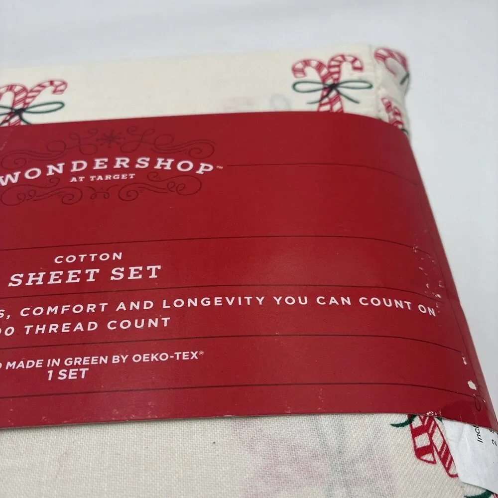 Wondershop Christmas  Holiday Cotton Sheet  Set Candy Canes  NWT Full Size